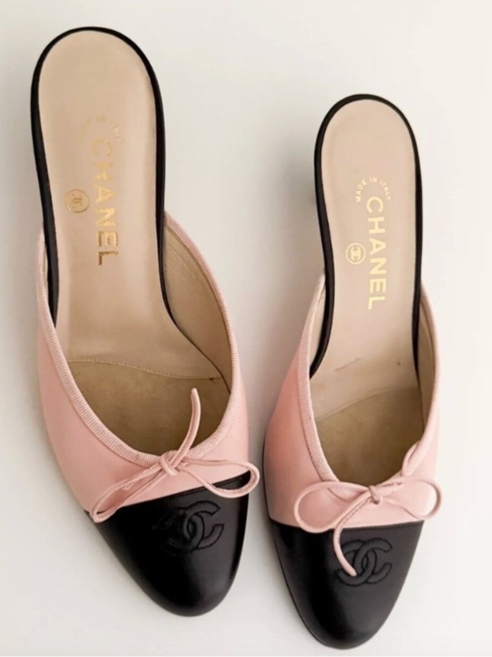 CHANEL vintage cap toe leather kitten ballet mules kitten heel shoes 39 8.5 9